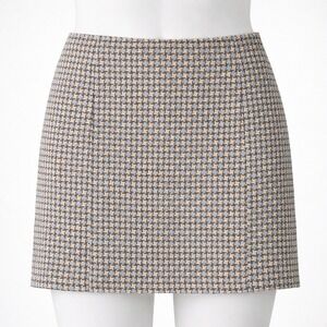 Vtg Mille K Wool Blue Brown Houndstooth Tweed Mini Skirt M L Preppy Schoolgirl